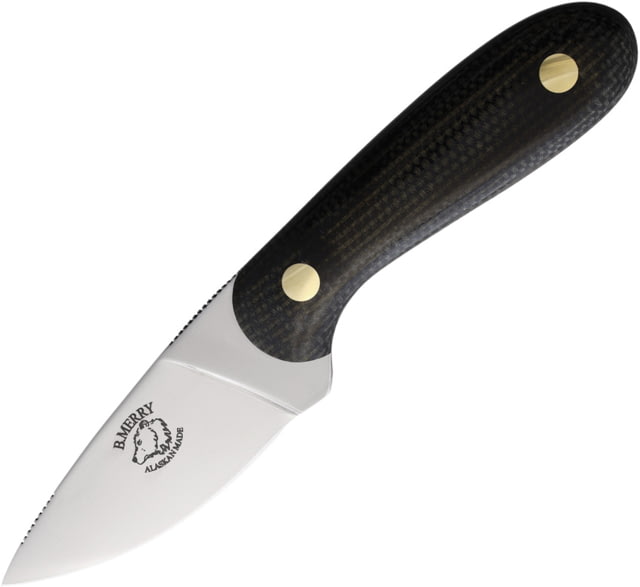 B Merry Black Canvas Micarta Hunter Knife 7in Overall 3in AUS-8 Mirror Blade Black Canvas Micarta Handle Leather Sheath BMK-H1 MIC - B Merry