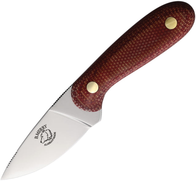 B Merry Red Canvas Micarta Hunter Knife 7in Overall 3in AUS-8 Mirror Blade Red Canvas Micarta Handle Leather Sheath BMK-H1 MIC - B Merry