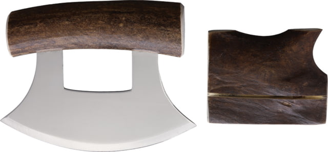 B Merry Caribou Antler Natural Ulu Knife 5.75in 440 SS Mirror Blade 5.25in Caribou Antler Handle - B Merry