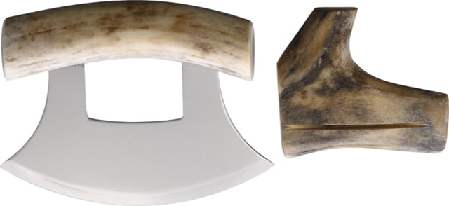 B Merry Caribou Antler Polished Ulu Knife 5.75in 440 SS Mirror Blade 5.25in Sun Bleached Caribou Handle - B Merry