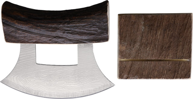 B Merry Moose Antler Polished Ulu Knife 5.75in Damascus Steel Blade 5.25in Moose Antler Handle - B Merry