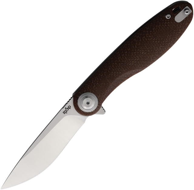 B'yondEDC Eurus Folding Knife 4.13in Closed 3.13in 14C28N Sandvik Satin Blade Brown Canvas Micarta Handle - B'yondedc