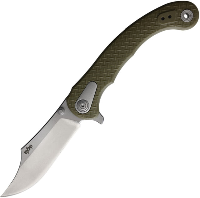 B'yondEDC Motiv Folding Knife 5in Closed 3.75in D2 Tool Steel Stonewash Blade OD Green Textured ABS Handle - B'yondedc