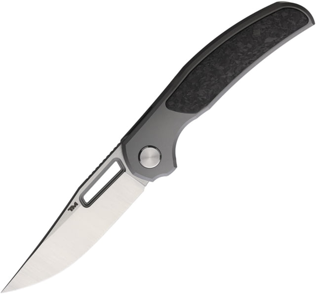 B'yondEDC Rey Folding Knife 4.13in Closed 3.13in Bohler M390 Satin Blade Gray Titanium Handle w/ Carbon Fiber Inlay - B'yondedc