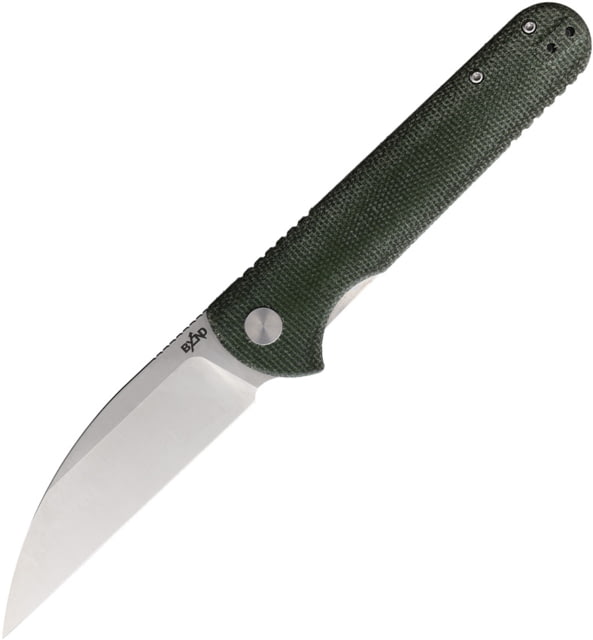 B'yondEDC Slim Linerlock Folding Knife 4.75in Closed 3.88in 14C28N Sandvik Satin Wharncliffe Blade Green Canvas Micarta Handle - B'yondedc