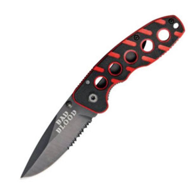 Bad Blood Red Stripe Folder Knife G10 Handle Combo Red/Black - Bad Blood