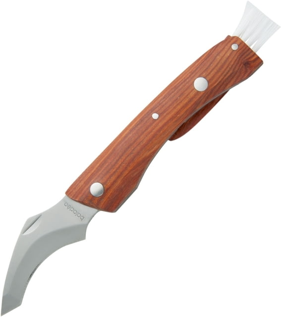 Baladeo Arnold Mushroom Folding Knife 2.5in Matte Finish 420 SS Curved Blade Padauk Wood Handle Rotating Brush With Synthetic Hairs - Baladeo