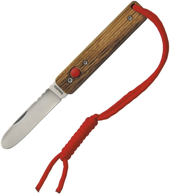 Baladeo Papagayo Kids Folding Knife 3in Satin 420 SS Blunt Tip Blade Brown Sculpted Zebra Wood Handle Red Cord Lanyard - Baladeo