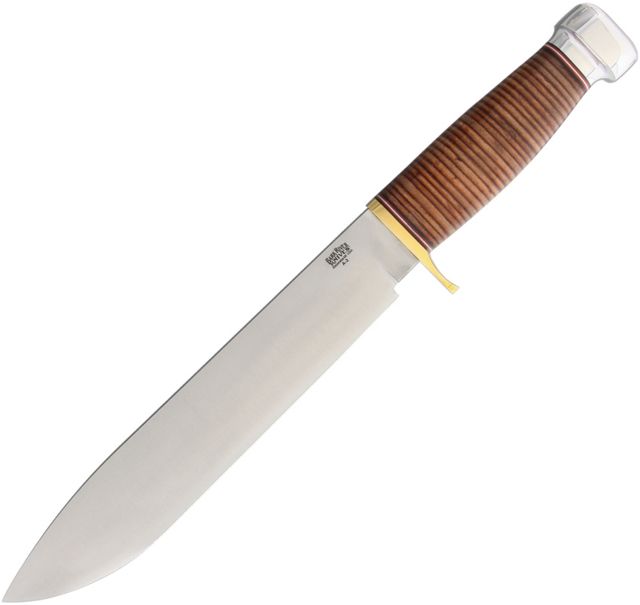 Bark River 1909 Michigan Bowie Leather Fixed Blade Knife 15.375in Overall 10in A2 Tool Steel Standard Edge Satin Leather Handle - Bark River