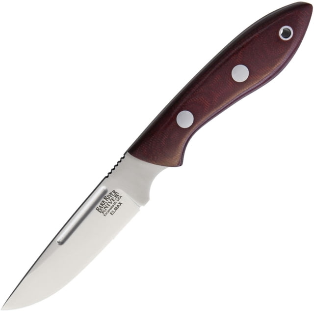 Bark River Adventurer II Elmax Fixed Blade Knife 7.75in Overall 3.5in Satin Elmax Steel Blade Burgundy Canvas Micarta Handle Brown Leather Belt Sheath - Bark River