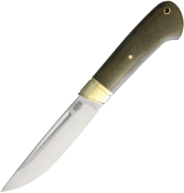 Bark River Ansgar Fixed Blade Knife 9.5in Overall 5in Satin A2 Tool Steel Drop Point Green Canvas Micarta Handle Brown Leather Belt Sheath - Bark River