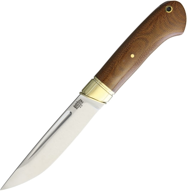 Bark River Ansgar Fixed Blade Knife 9.5in Overall 5in Satin A2 Tool Steel Drop Point Natural Canvas Micarta Handle Brown Leather Belt Sheath - Bark River
