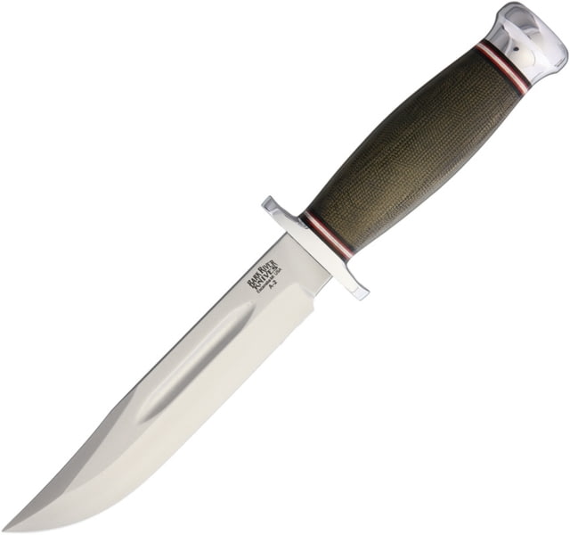 Bark River Boone II Fixed Blade Knife Boone Ii 10.5in Overall 6in Satin A2 Tool Steel Clip Point Blade Green Canvas Micarta Handle Brown Leather - Bark River