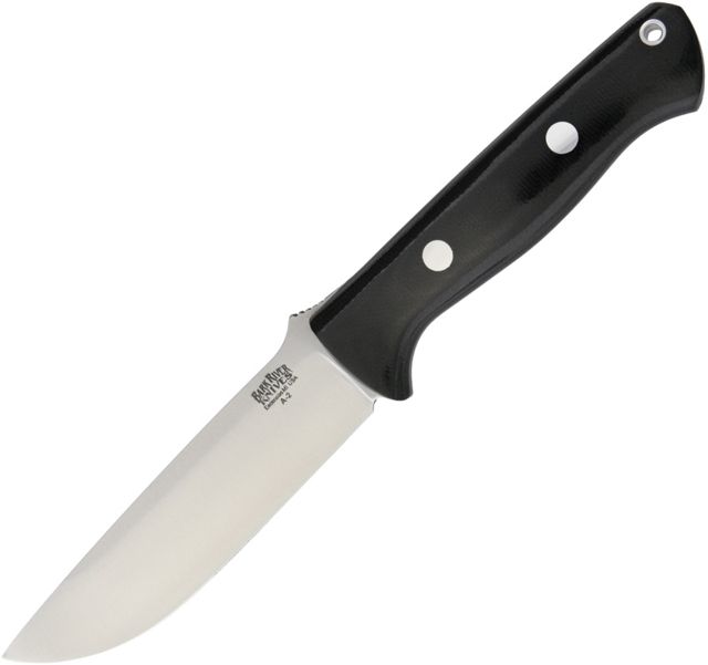 Bark River Bravo 1.25 Black Micarta Fixed Blade Knife 5in A2 Tool Steel Drop Point Black Canvas Micarta Handle - Bark River