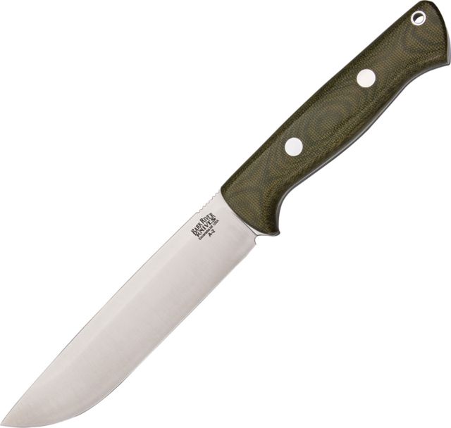 Bark River Bravo 1.5 Field Knife Green Fixed Blade Knife 5.75in A2 Tool Steel Standard Edge Satin Green Canvas Micarta Handle - Bark River