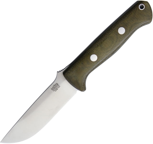 Bark River Bravo 1 Fixed Blade Knife 9in Overall 4.25in Satin Cpm-154 SS Drop Point Green Canvas Micarta Handle Thumb Ramp Brown Leather Belt Sheath - Bark River