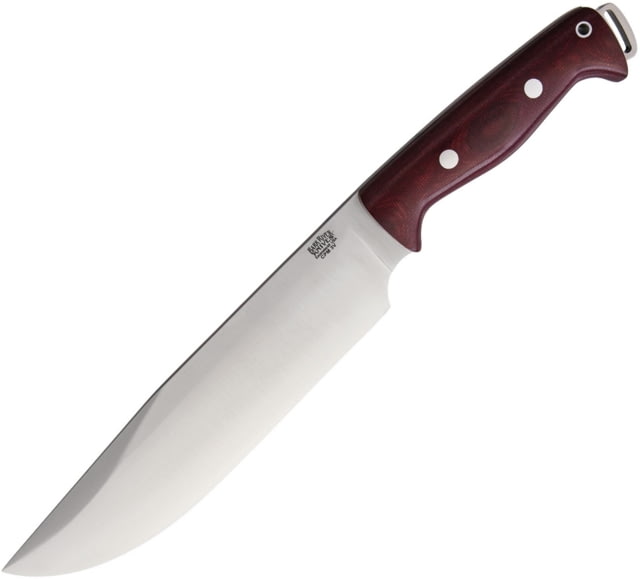 Bark River Bravo Crusader 3V Fixed Blade Knife 14in Overall 8.5in Satin Cpm-3V Carbon Steel Blade Burgundy Canvas Micarta Handle Brown Leather Belt - Bark River