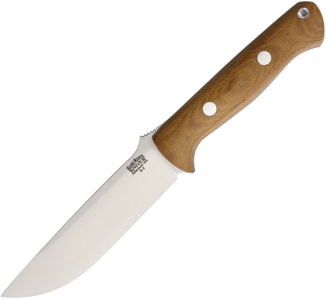 Bark River Bravo Natural Canvas A2 Fixed Blade Knife 9.75in Overall 5in Sand Blast Finish A2 Tool Steel Drop Point Natural Canvas Micarta Handle Brown - Bark River