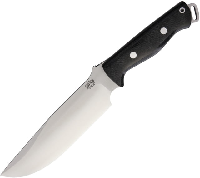 Bark River Bravo Survivor Fixed Blade Knife 12.5in Overall 7in Satin Cpm-3V Carbon Steel Drop Point Black Canvas Micarta Handle Brown Leather Belt - Bark River