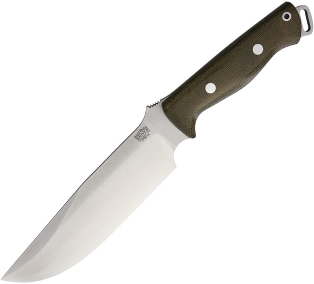 Bark River Bravo Survivor Fixed Blade Knife 12.5in Overall 7in Satin Cpm-3V Carbon Steel Drop Point Green Canvas Micarta Handle Brown Leather Belt - Bark River