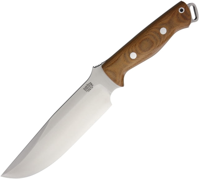 Bark River Bravo Survivor Fixed Blade Knife 12.5in Overall 7in Satin Cpm-3V Carbon Steel Drop Point Natural Canvas Micarta Handle Brown Leather Belt - Bark River