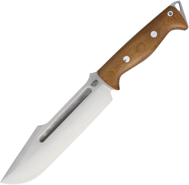 Bark River Bravo Tope Recon Fixed Blade Knife 13in Overall 7.5in Satin Cpm-3V Carbon Steel Blade Natural Canvas Micarta Handle Glass Breaker Harpoon - Bark River