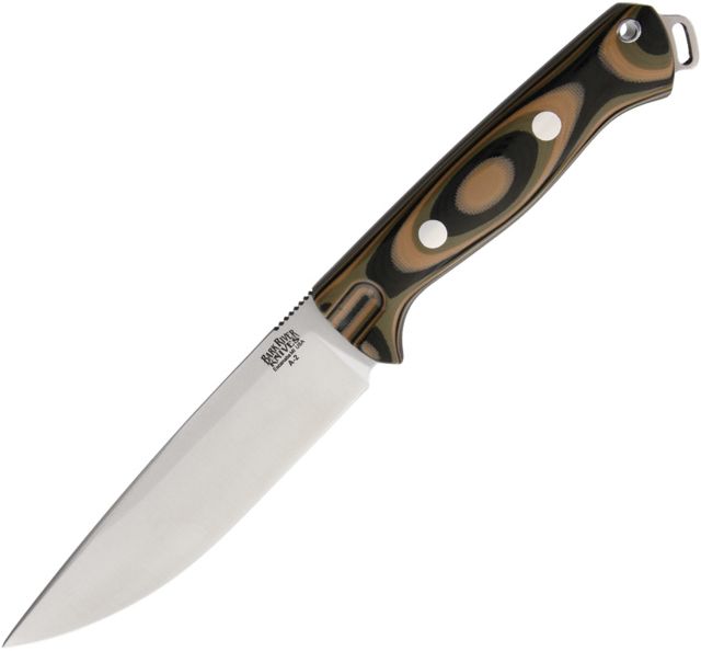 Bark River Bravo Vortex Rampless Fixed Blade Knife 5.25in A2 Tool Steel Drop Point Camo Micarta Handle  MSC - Bark River