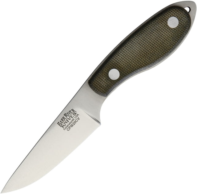 Bark River Caper Necker Green Micarta Fixed Blade Knife 6in Overall 2.75in Satin Cpm-20Cv SS Blade Green Canvas Micarta Handle Brown Leather Neck - Bark River