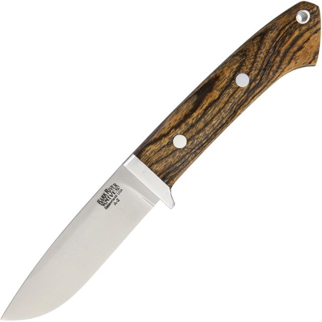 Bark River Classic Drop Point Hunter Fixed Blade Knife 3.625in A2 Tool Steel Standard Edge Satin Brown Bocote Wood Handle - Bark River