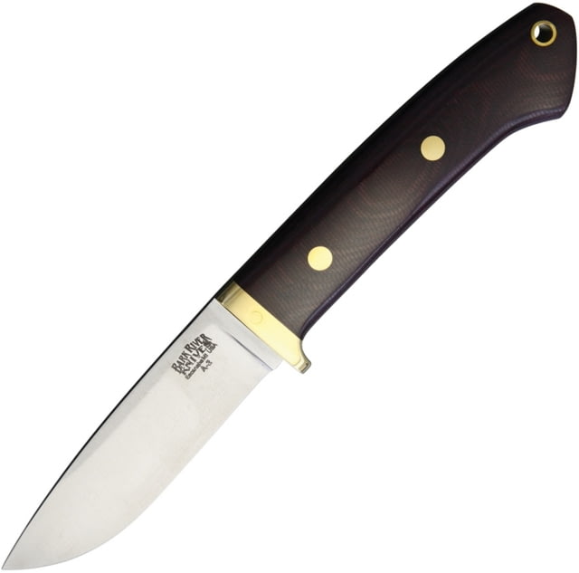 Bark River Classic Drop Point Hunter Fixed Blade Knife 8.25in Overall 3.63in Satin A2 Tool Steel Drop Point Burgundy Canvas Micarta Handle Brass Guard - Bark River
