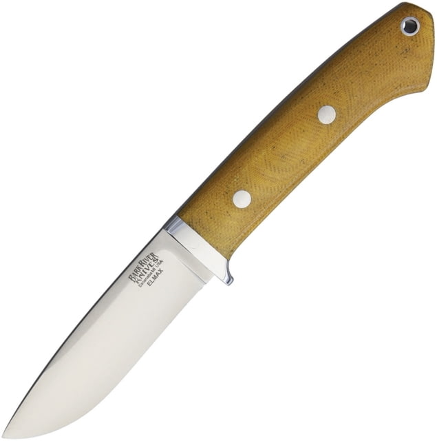 Bark River Classic Drop Point Hunter Fixed Blade Knife 8.25in Overall 3.75in Satin Elmax Steel Blade Natural Canvas Micarta Handle SS Guard Brown - Bark River