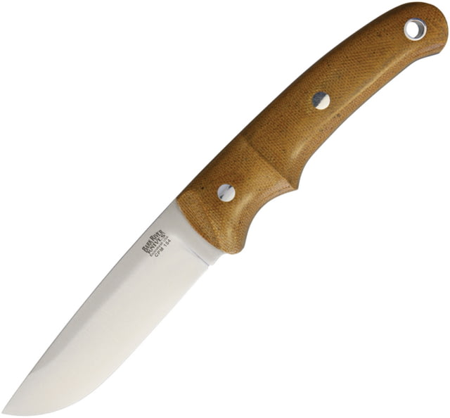Bark River Drop Point Hunter Natural CPM Knife 4" satin finish CPM-154 stainless drop point blade Natural canvas micarta handle - Bark River
