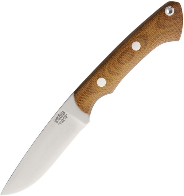 Bark River Featherweight Fox River CPM3V Fixed Blade Knife 3.25in CPM-3V Carbon Steel Drop Point Satin Natural Canvas Micarta Handle - Bark River