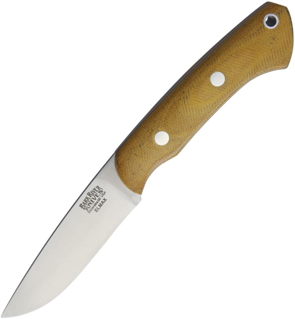 Bark River Featherweight Fox River Fixed Blade Knife 7.25in Overall 3.13in Satin Elmax Steel Blade Natural Canvas Micarta Handle Brown Leather Belt - Bark River
