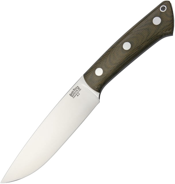 Bark River Fox River II Fixed Blade Knife Fox River Ii 9.75in Overall 5in A2 Tool Steel Blade Green Canvas Micarta Handle Brown Leather Belt Sheath - Bark River