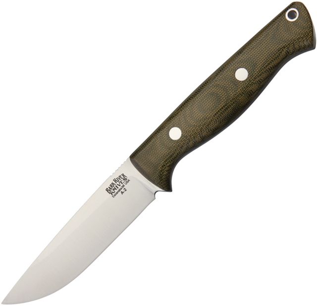 Bark River Gunny Hunter Green Fixed Blade Knife 4in Drop Point Green Canvas Micarta Handle - Bark River