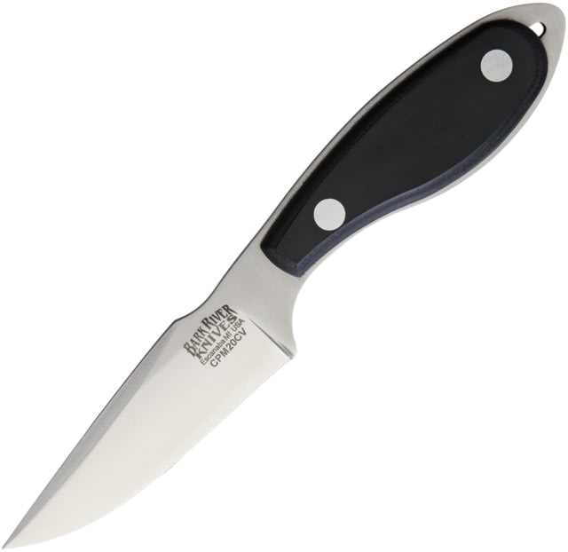 Bark River Harpoon Necker Micarta Fixed Blade Knife 6in Overall 2.5in Satin Cpm-20Cv SS Drop Point Black Canvas Micarta Handle Brown Leather Neck - Bark River