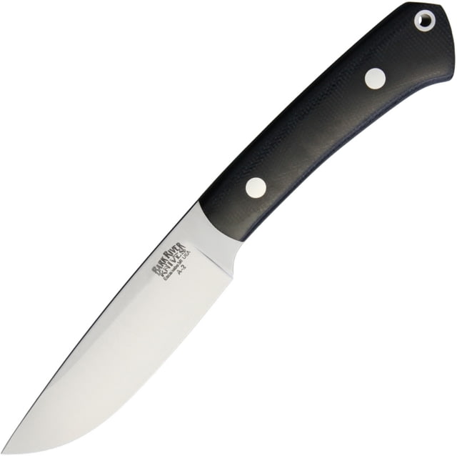 Bark River Highland Special Fixed Blade Knife 7.75in Overall 3.88in Satin A2 Tool Steel Drop Point Black Canvas Micarta Handle Brown Leather Belt - Bark River