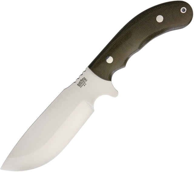 Bark River JBA LT Fixed Blade Knife 11.5in Overall 5.63in Satin A2 Tool Steel Drop Point Green Canvas Micarta Handle Brown Leather Belt Sheath - Bark River