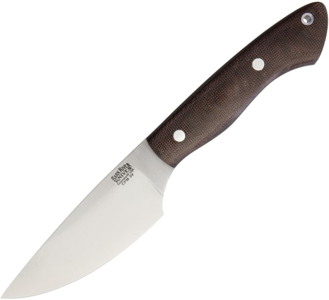 Bark River Kalahari Bushman II 3V Fixed Blade Knife 9in Overall 4.5in Satin Cpm-3V Carbon Steel Drop Point Green Canvas Micarta Handle Brown Leather - Bark River