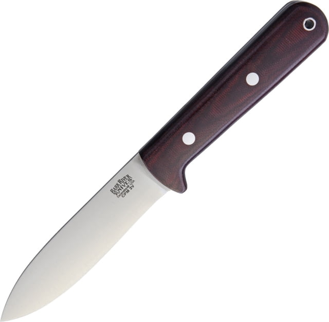 Bark River Kephart 3V Fixed Blade Knife 8.75in Overall 4.25in Satin Cpm-3V Carbon Steel Blade Burgundy Canvas Micarta Handle Brown Leather Belt Sheath - Bark River
