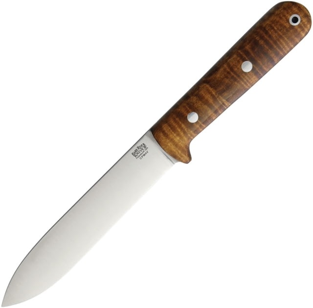 Bark River Kephart 4V Fixed Blade Knife 10in Overall 5.5in Satin Cpm-4V Tool Steel Spear Point Blade Curly Maple Handle Brown Leather Belt Sheath - Bark River