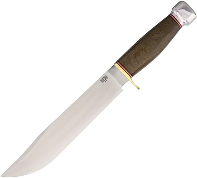 Bark River Michigan Bowie Green Canvas Fixed Blade Knife 10in A2 Tool Steel Standard Edge Satin Green Canvas Micarta Handle - Bark River