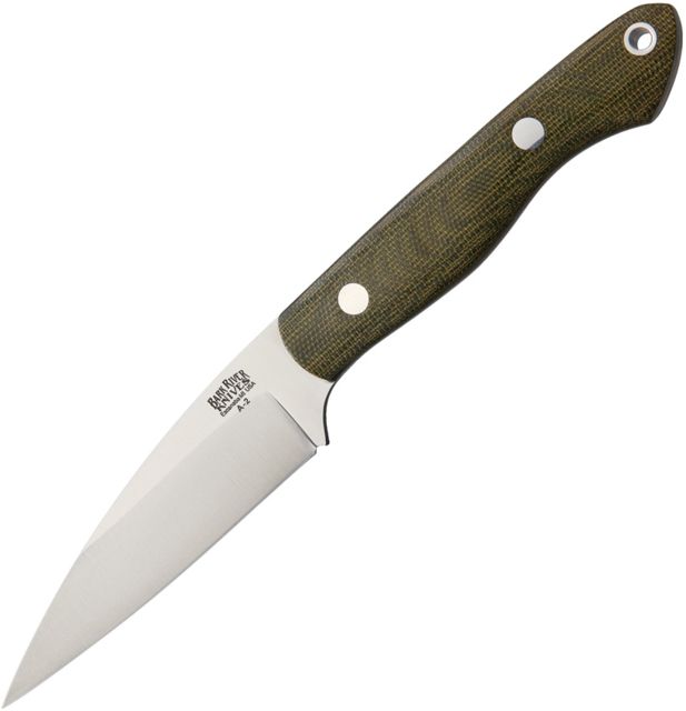 Bark River Mini Bush Seax Green Canvas Fixed Blade Knife 3.75in A2 Tool Steel Wharncliffe Green Canvas Micarta Handle - Bark River
