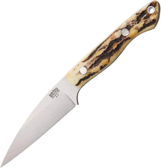 Bark River Mini Bush Seax Stag Bone Fixed Blade Knife 3.75in A2 Tool Steel Wharncliffe Antique Stag Bone Handle - Bark River