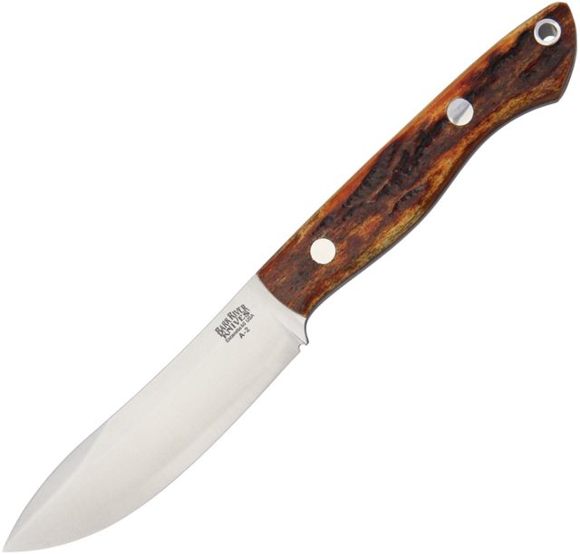 Bark River Mini Kalahari Antique Stag Fixed Blade Knife 3.625in A2 Tool Steel Antique Stag Bone Handle - Bark River