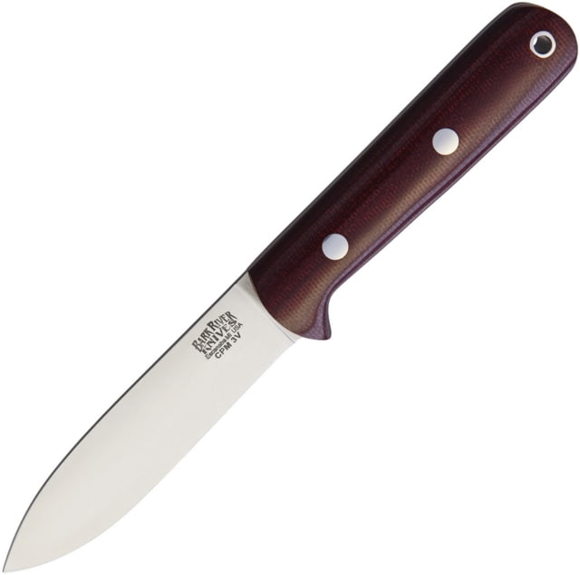 Bark River Mini Kephart 3V Fixed Blade Knife 7.5in Overall 3.63in Satin Cpm-3V Carbon Steel Spear Point Blade Burgundy Micarta Handle Brown Leather - Bark River