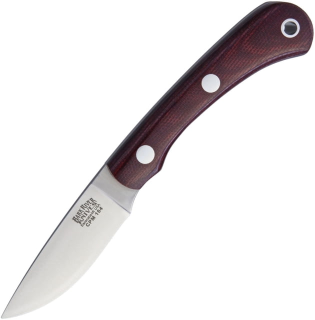 Bark River Pro Scalpel II CPM154 Fixed Blade Knife 5.75in Overall 2.25in Satin Cpm-154 SS Drop Point Burgundy Canvas Micarta Handle Brown Leather Belt - Bark River