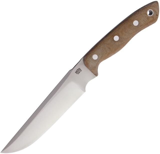 Bark River STS 7.5 CPM154 Fixed Blade Knife 13.13in Overall 7.5in Satin Cpm-154 SS Blade Natural Canvas Micarta Handle Brown Leather Belt Sheath - Bark River
