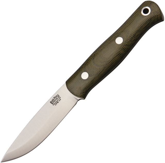 Bark River Ultra Lite Bushcrafter Fixed Blade Knife 3.25in CPM-3V Steel Standard Edge Satin Green Canvas Micarta Handle - Bark River